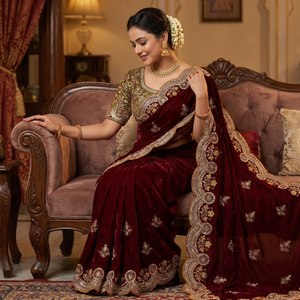 Fendy <b>Satin</b> <b>Saree</b> with Heavy Embroidery Sequence Border Fully Stitched Premium Embroidered Blouse Wedding Party Wear <b>Saree</b> - Product Image 5