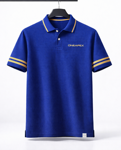 <b>Mens</b> Royal Blue Polo <b>Shirt</b> Contrast Gold Stripe <b>Collar</b> Sleeve Custom Logo Business Casual Sportswear Golf Uniform <b>Shirt</b> - Product Image 1