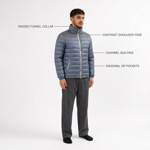 Blouson matelassé pour homme respirant coupe-vent avec rembourrage en coton, manteau d'hiver décontracté coupe droite couleur unie fermeture éclair sur le devant - Product Image 1