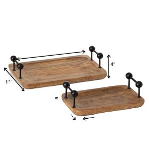 Accueil Hôtel Restaurant Café Hôtel Plats De Service Café Fruits Plateau De Service Ensemble De Deux Plateau De Service En Bois Avec Poignée En Métal - Product Image 1
