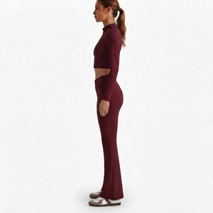 Women Sportswear Set Long Sleeve Stand Collar Crop <b>Top</b> High Waist Flared Pants Gym Yoga Training Active Clothing - Product Image 3