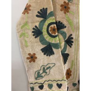 Hand Embroidered Velvet Knitted Cotton <b>Jacket</b> Women <b>Mandarin</b> <b>Collar</b> Full Sleeve Floral Pattern Open Front Prairie Winter/Spring - Product Image 4