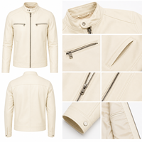 Veste en cuir pour homme, col montant, doublure intérieure douce, panneaux extérieurs durables, fermeture éclair sécurisée, poches pratiques, tenue décontractée d'hiver