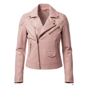 Veste de motard en cuir rose haut de gamme pour femmes, design personnalisé, vente en gros en vrac, prix d'usine, style moto authentique, mode féminine - Product Image 1
