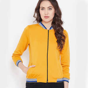 เสื้อแจ็คเก็ตบอมเบอร์สีเหลืองสำหรับผู้หญิง ผ้าฝ้ายฟลีซบุใยควิลท์ คอตั้ง ปักโลโก้ได้ตามต้องการ แขนยาว ระบายอากาศได้ดี เหมาะสำหรับฤดูหนาว เสื้อแจ็คเก็ตบอมเบอร์สำหรับผู้หญิง - Product Image 1