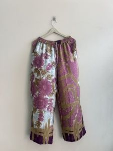 Assorted Lot Vintage Sari Silk Elastic Waist Hand Embroidery Breathable Eco-Friendly Full Length Pajama <b>Harem</b> Pants Unisex - Product Image 2