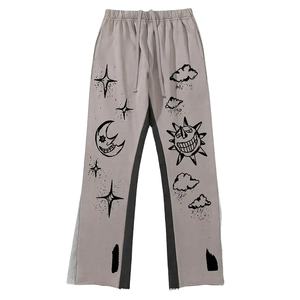 กางเกงวอร์มขาบานแบบเรียงซ้อนของผู้ชายมีแถบด้านข้างกางเกงขาบานแบบลำลองทรงตรงโค้งเอวยางยืดคุณภาพสูง - Product Image 1