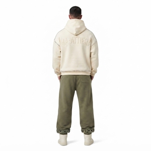 Custom Men <b>Oversized</b> Hoodie <b>Jogger</b> Set Cotton Fleece Washed Two Tone Rhinestone Streetwear Tracksuit OEM Wholesale - Product Image 2