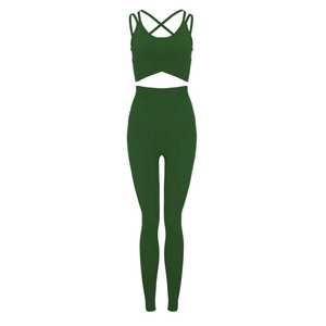 Ensemble de yoga 2 pièces pour femme de haute qualité, marque privée, respirant, avec logo frontal, taille élastique, séchage rapide, pour fitness et gym, vert - Product Image 5