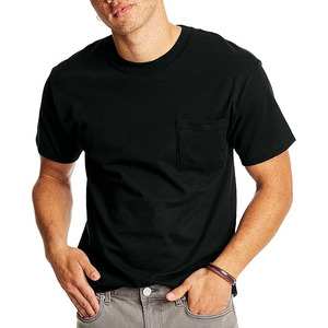 T-shirts homme grande taille de haute qualité, 100% coton, noirs, avec poches, design de logo personnalisé, t-shirt unisexe uni - Product Image 2