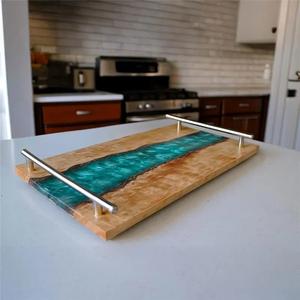 Plateau de service moderne en bois et résine, fait main, décoratif, pour la cuisine - Product Image 1