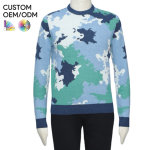 Pull d'hiver personnalisé pour homme à manches longues en maille jacquard géométrique unie, à séchage rapide, respirant, anti-plis et biologique - Product Image 5