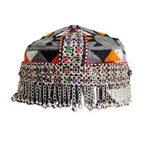 Gorros de Mujer Estilo Étnico Afgano con Decoración de Joyería Afgana Hecha a Mano, Gorros Bordados a Mano para Mujer, Sombrero con Piedras de Espejo para Adultos - Product Image 1