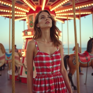 Robe d'été en coton à carreaux rouge, bleu blanc pour l'été climat chaud robe de tous les jours pour femmes avec bretelles réglables - Product Image 4