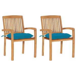 Ensemble de 2 chaises de jardin rembourrées bleu clair en bois de teck pour votre patio - Product Image 1