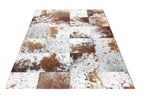 Tapis rectangulaire en peau de vache patchwork, style ferme, marron et blanc à pois, pour décoration de salon, à poils plats et fins, nettoyage facile - Product Image 6