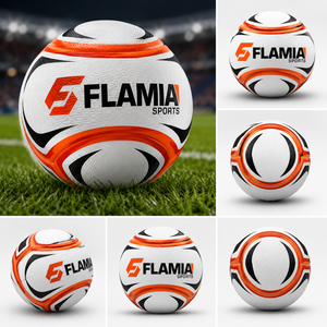 Flamia Sports <b>Football</b> <b>White</b> <b>Black</b> Orange Screen Printed Durable Logo Butyl Bladder High Air Retention Size 5 Indoor - Product Image 5