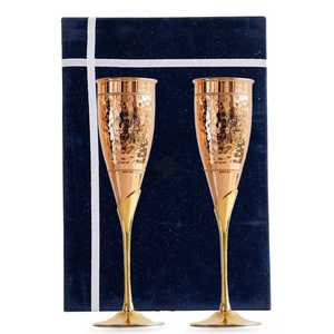 Ensemble de flûtes à champagne en cuivre martelé, finition dorée élégante, verrerie pour mariage, fête, bar, hôtel, dîner et célébrations - Product Image 1