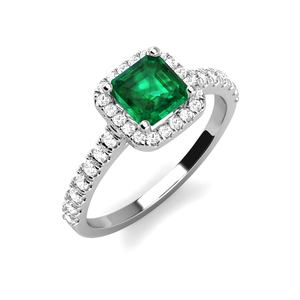 Anillo de compromiso de Plata de Ley 925 con gema de laboratorio para mujer, joyería de piedra, Esmeralda Vintage, Halo cuadrado - Product Image 1