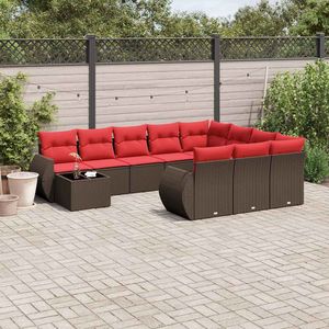 Ensemble de canapés de jardin en polyrotin marron, 11 pièces, avec coussins - Product Image 1