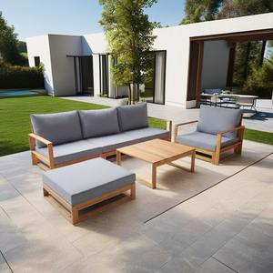 Contemporary Acacia <b>Sofa</b> Set Acacia (4pcs) Convertible Indoor and Outdoor Living Room and Patio Furniture for Hotel Use - Product Image 1
