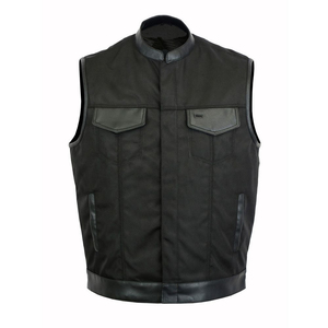 Gilet de motard noir pour homme, col montant, respirant, en polyester, coupe classique, couleur unie, tissu tissé - Product Image 2