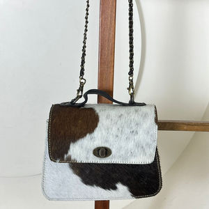 Sac à main élégant pour femme en cuir de vachette véritable avec chaîne de bandoulière et fermoir torsadé, sac à bandoulière vintage - Product Image 4