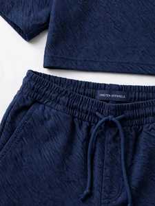 Women's Navy Blue Short Sleeve Top and Drawstring Shorts Set <b>Summer</b> Casual <b>2</b> <b>Piece</b> <b>Outfit</b> - Product Image 5
