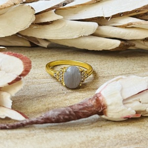 Trendy Unique Boho Brass Grey Moonstone <b>Ring</b> 18k Gold Plated Zircon <b>Ring</b> Vintage <b>Statement</b> Floral Wholesale <b>Ring</b> For Women - Product Image 6