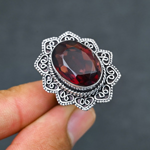 Anillo de Rodonita Creada en Laboratorio, Bañado en Plata, con Hermosa Piedra Ovalada en Forma de Pera, Hecho a Mano, Joyería para Bodas y Fiestas - Product Image 4