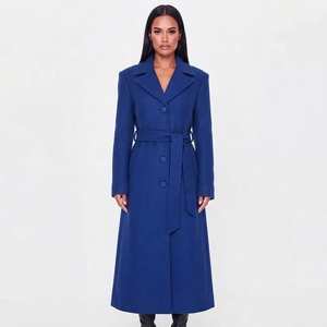 <b>Women</b> Long Formal <b>Coat</b> <b>Belted</b> Waist Lapel Collar <b>Wool</b> Blend Full Length Warm Winter Fashion Outerwear - Product Image 1