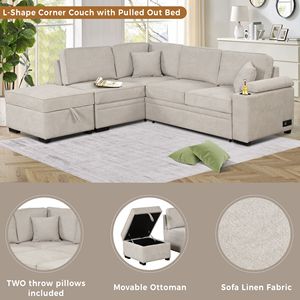 84.75\" 2-in-1 Pull Out Sleeper <b>Sofa</b> <b>Bed</b> L-Shape Couch <b>with</b> <b>Storage</b> Ottoman for Living & Bedroom Small Apartment Furniture - Product Image 5