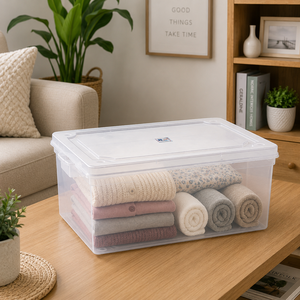 Clear <b>Plastic</b> Waterproof Stackable Durable Sustainable Easy Clean Clothing Storage Box <b>Lid</b> Rectangular 60x40x30cm Organizer - Product Image 1