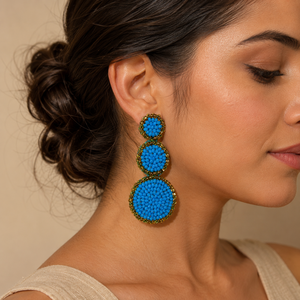 Turquoise <b>Blue</b> <b>Beaded</b> Drop Earrings Women Handmade Round Statement Dangle Earrings Fashion Jewelry Wholesale - Product Image 3