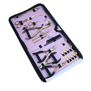 Hair Extension Tools Kit for Stylists Tape-In Plier Bond <b>Cutter</b> C Needles Parting Finger Razor & Hair Scissor Pulling Hook Loop - Product Image 1