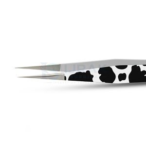 Pince à épiler professionnelle pour extensions de cils, motif vache, pointe droite, en acier inoxydable, précision, pour usage en salon - Product Image 3