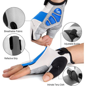 Gants de cyclisme mi-doigts unisexes d'été respirants en polyester avec fermeture auto-agrippante bleu blanc noir - Product Image 6