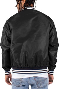 <b>Men's</b> Navy Blue Varsity <b>Jacket</b> With <b>White</b> Striped Collar And Cuffs Regular Fit Casual Style Polyester Material - Product Image 6