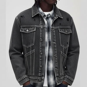 High Quality Long Sleeves Front Hip Hop Style Fashionable Turn Down Collar <b>Denim</b> <b>Jacket</b> for Men Custom Logo Solid <b>Denim</b> <b>Jacket</b> - Product Image 4