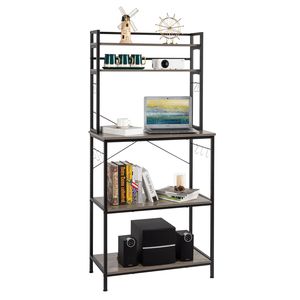 Support de boulangers de cuisine gris rustique à 5 niveaux 10 crochets en forme de S chariot utilitaire debout libre étagère de rangement organisateur micro-ondes industriel - Product Image 4