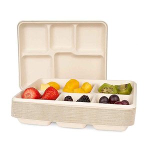 Bandeja Cuadrada de Bagazo para Alimentos con Tapa, Contenedor Desechable Compostable para Llevar, Ecológico, Biodegradable, Uso Casual - Product Image 1