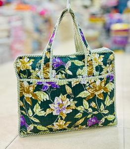 Bolso Tote Acolchado Floral para Mujer, Bolso de Hombro de Algodón, Bolso de Mano Abierto para Viajes Diarios - Product Image 1