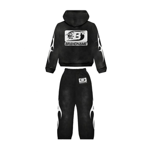Conjunto Deportivo Personalizado para Hombre, de Lujo, Lavado Ácido, Estilo Desgastado, Ligero, Tejido Elástico en Cuatro Direcciones, Sudadera con Capucha, Pantalones Jogger Holgados, Tallas Grandes - Product Image 6
