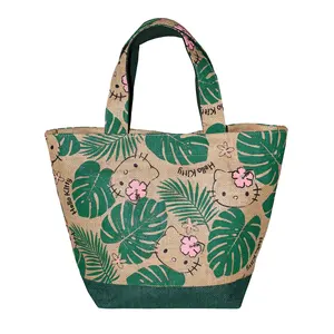 Уникальный дизайн, фирменная пляжная сумка для покупок, экологически чистые сумки из мешковины, ламинированная Джутовая сумка