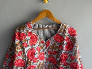 Chaqueta acolchada de algodón con estampado floral para mujer, cárdigan con cuello en V, ropa exterior informal transpirable, regalo para ella - Product Image 2