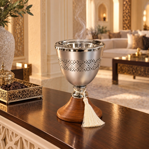 Brûleur à Bakhoor artisanal en bois, porte-encens en acier inoxydable |   Oud Arabe Mabkhara, Parfum d'Ambiance Islamique pour la Maison, Décoration de Table - Product Image 2