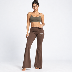 Women High Waist <b>Flared</b> Leg Yoga <b>Leggings</b> Full Length Seamless Solid Color Activewear Pants Spandex Polyester Four-Way Stretch - Product Image 3