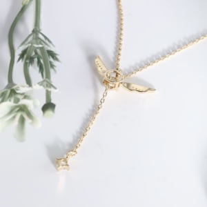 Collier pendentif Snitch doré jaune avec ailes d'ange classiques, diamant de laboratoire et cristal, chaîne lariat, bijoux fins, cadeau pour femme - Product Image 4