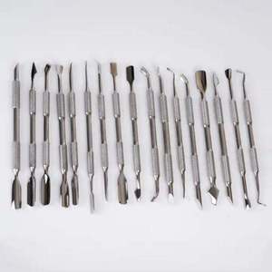 High End Russian Manicure Cuticle Pusher <b>Set</b> Kit Silver Angled <b>Square</b> Flat Mini 420 Stainless Steel - Product Image 2