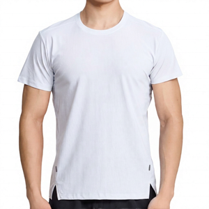 เสื้อยืดคอกลมแขนสั้นทรงเข้ารูปสำหรับผู้ชาย สีส้ม แห้งเร็ว ผ้าถักโพลีเอสเตอร์ สีพื้น ดีไซน์เรียบง่าย - Product Image 2